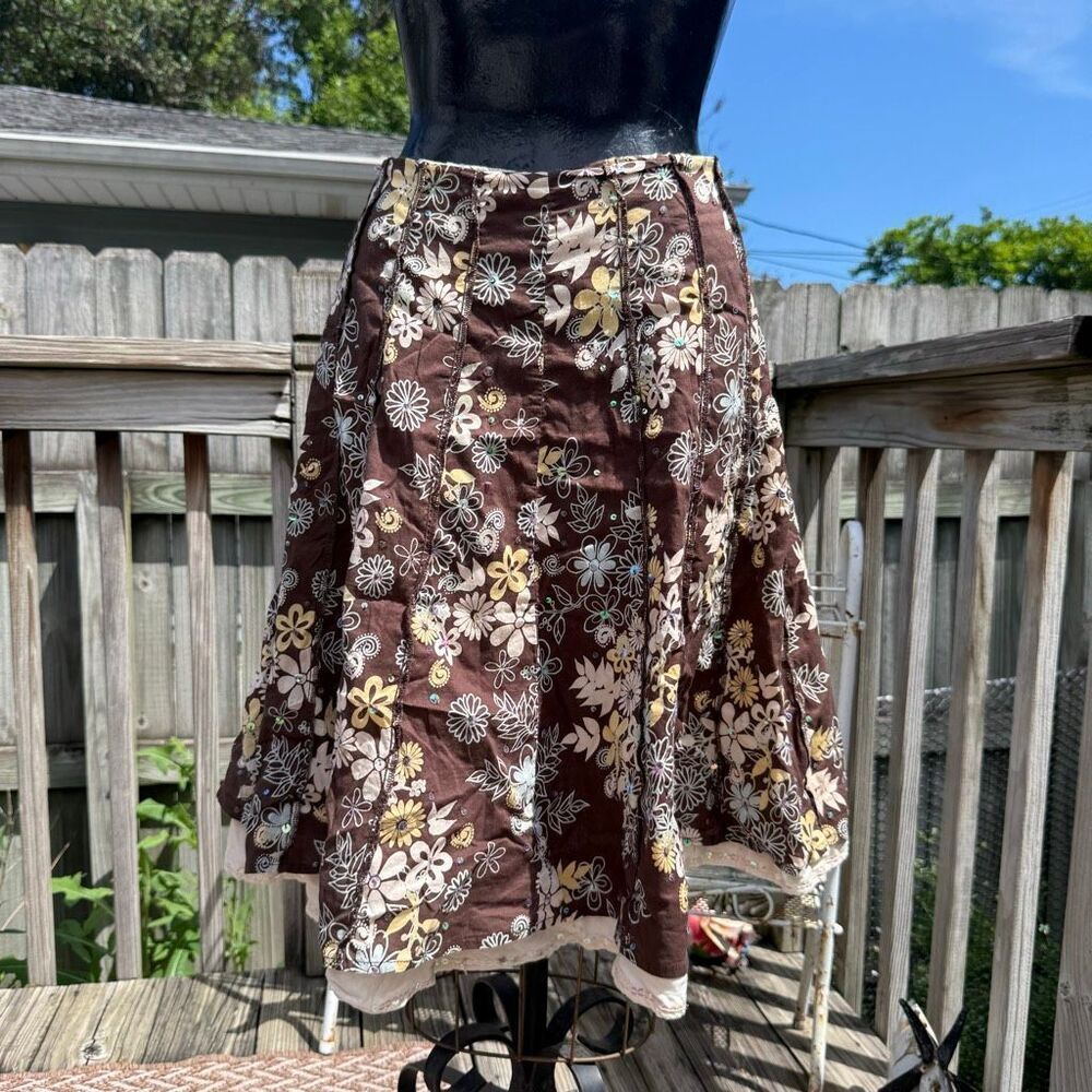 Limited Too Y2K Brown Floral Embellished Midi Skirt